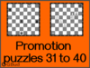 Solve the pawn promotion puzzles 31 to 40 in chess. Train and improve your chess game, strategy and tactics. Pawn can be promoted to either queen, rook, knight or bishop