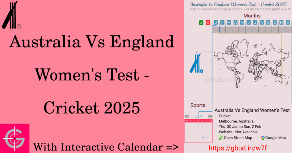 Sport event in 2025, Australia Vs England Women's Test - Cricket 2025