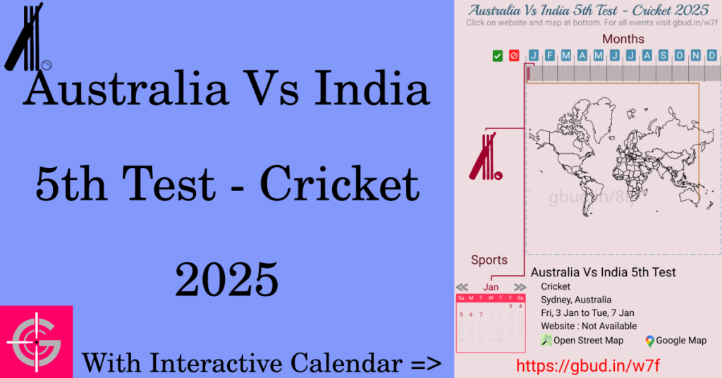 Sport event in 2025, Australia Vs India 5th Test - Cricket 2025