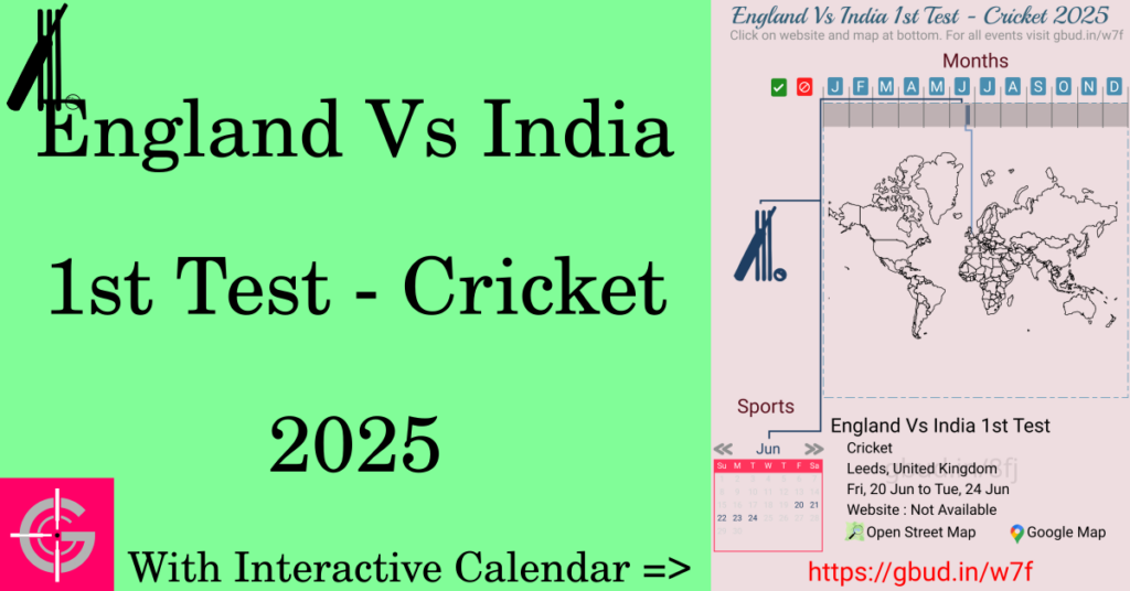 Sport event in 2025, England Vs India 1st Test - Cricket 2025