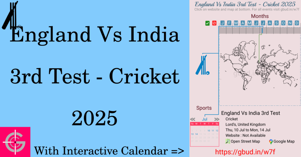 Sport event in 2025, England Vs India 3rd Test - Cricket 2025