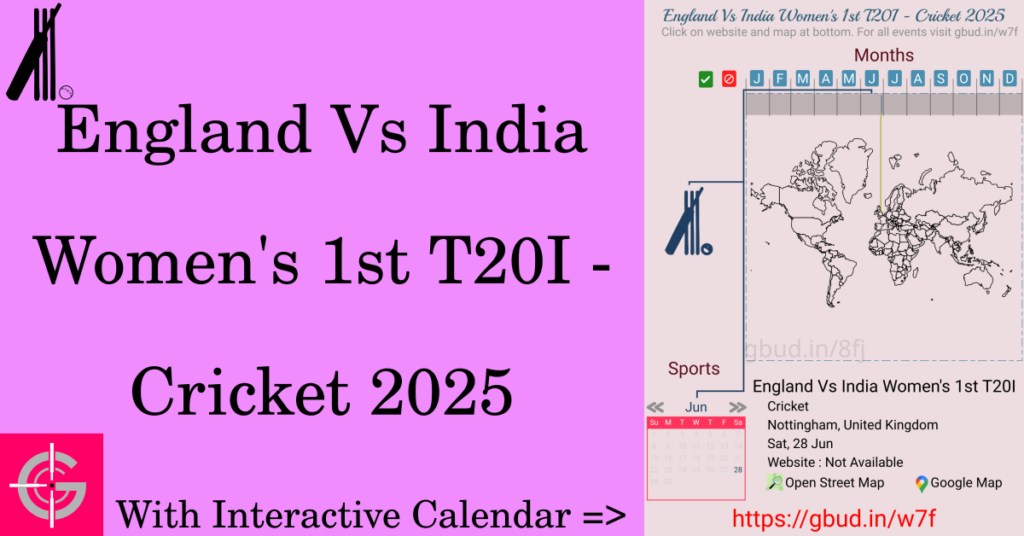 Sport event in 2025, England Vs India Women's 1st T20I - Cricket 2025