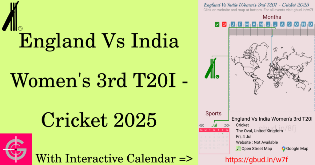 Sport event in 2025, England Vs India Women's 3rd T20I - Cricket 2025