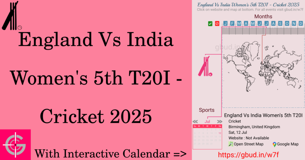 Sport event in 2025, England Vs India Women's 5th T20I - Cricket 2025