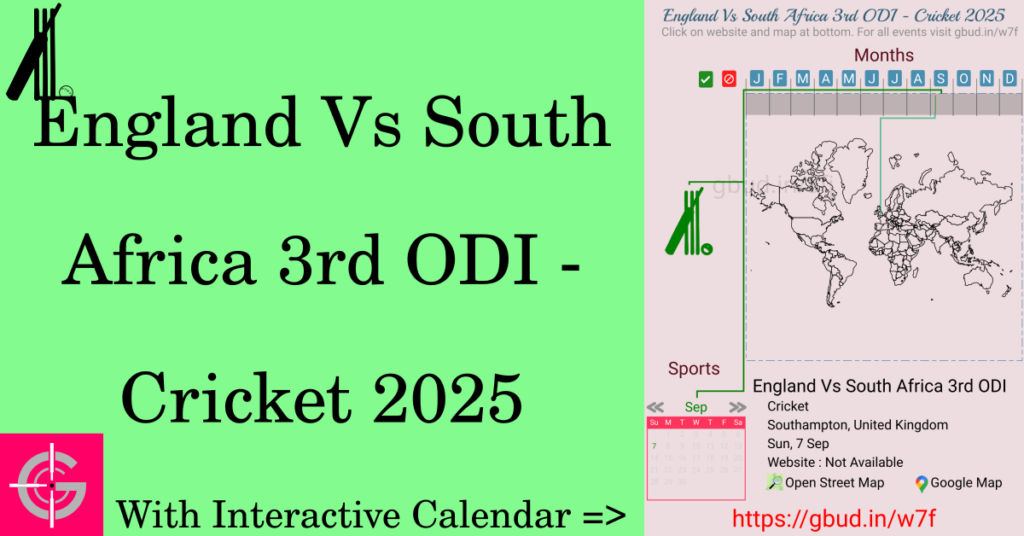 Sport event in 2025, England Vs South Africa 3rd ODI - Cricket 2025