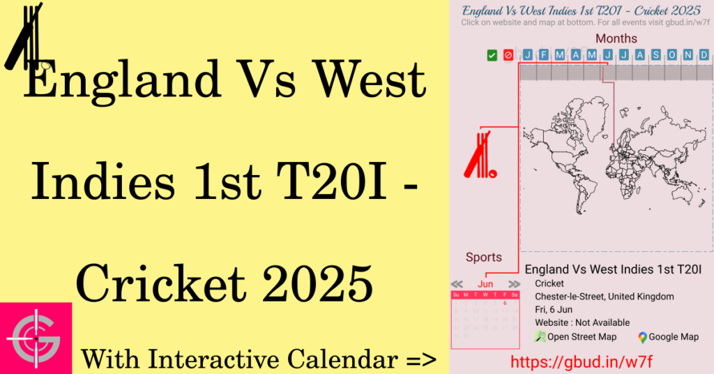 Sport event in 2025, England Vs West Indies 1st T20I - Cricket 2025