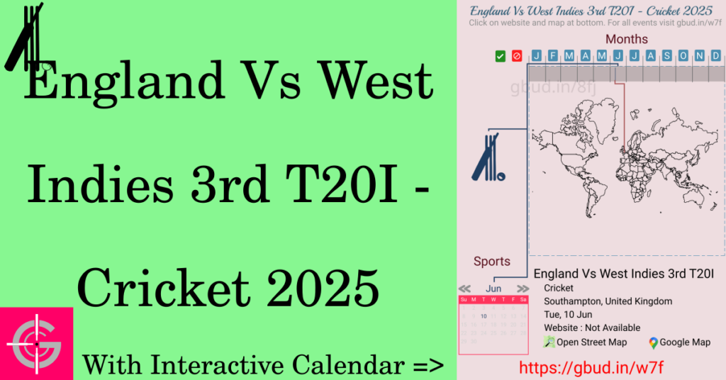 Sport event in 2025, England Vs West Indies 3rd T20I - Cricket 2025