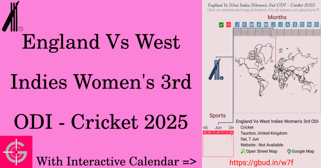 Sport event in 2025, England Vs West Indies Women's 3rd ODI - Cricket 2025