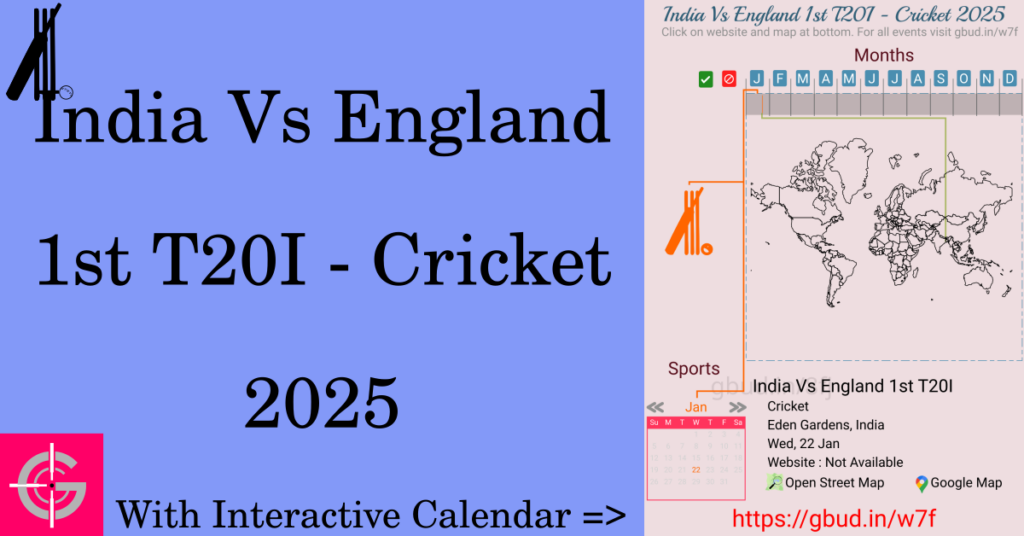 Sport event in 2025, India Vs England 1st T20I - Cricket 2025