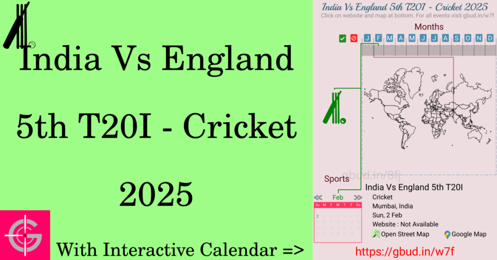 Sport event in 2025, India Vs England 5th T20I - Cricket 2025