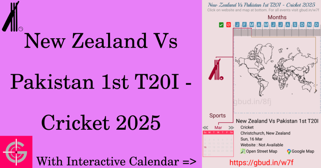 Sport event in 2025, New Zealand Vs Pakistan 1st T20I - Cricket 2025