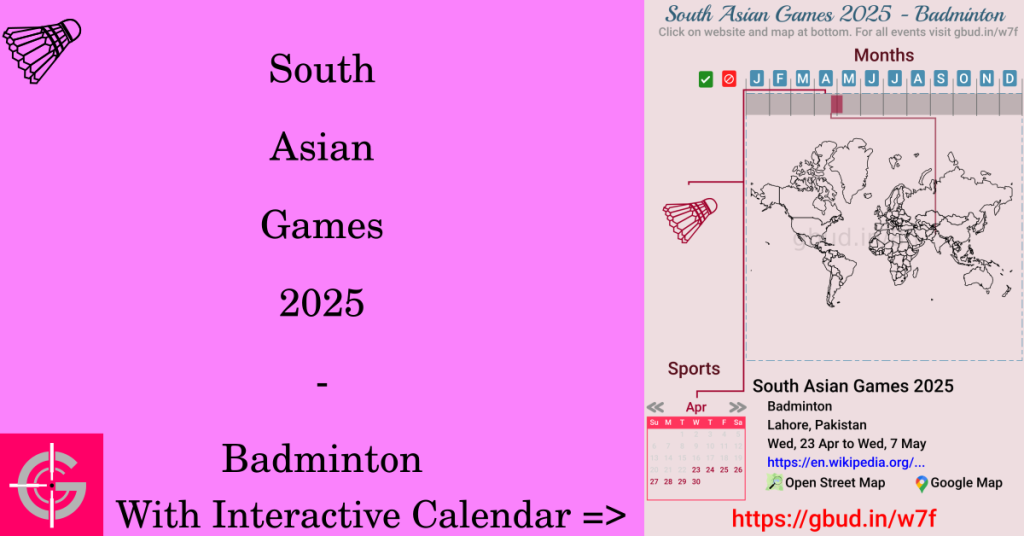 Sport event in 2025, South Asian Games 2025 - Badminton