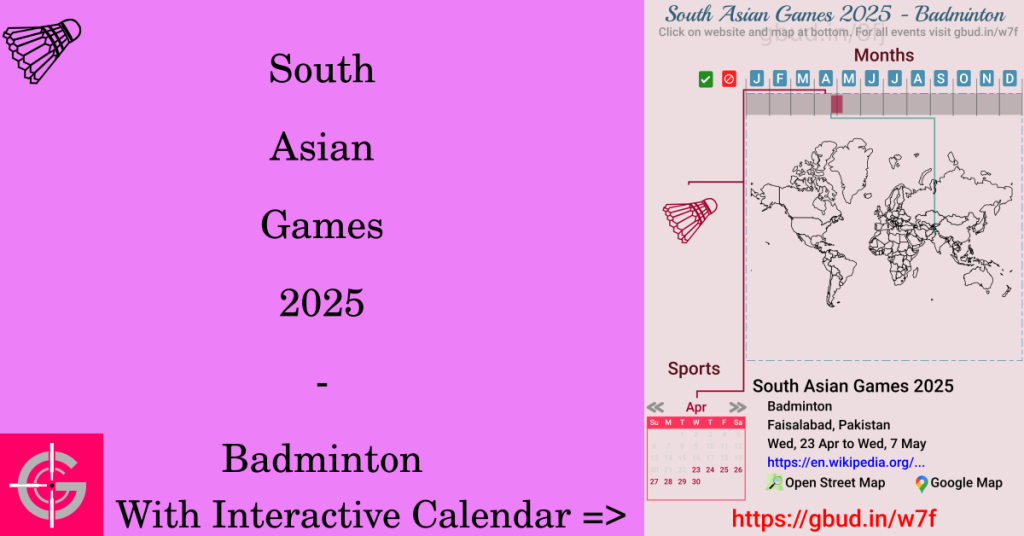 Sport event in 2025, South Asian Games 2025 - Badminton