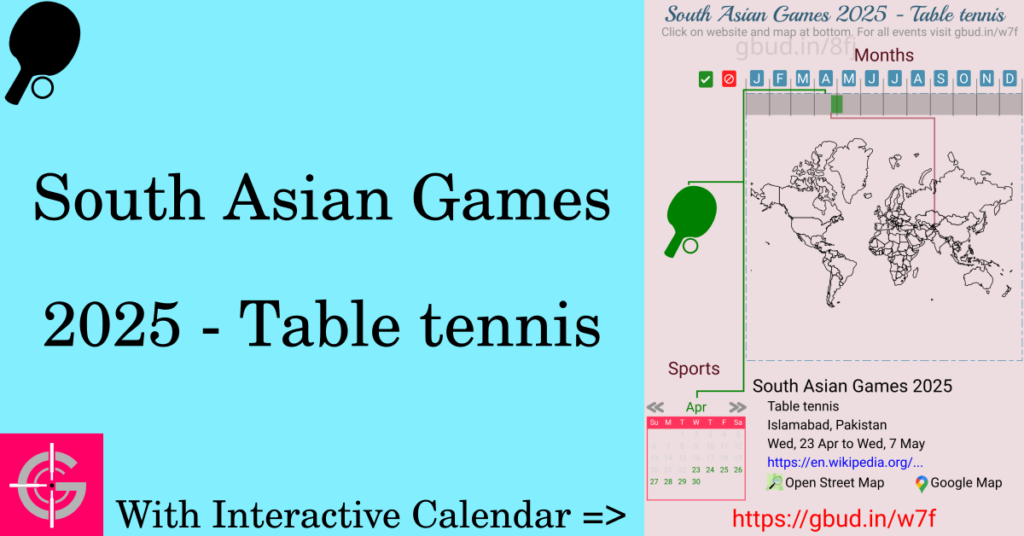 Sport event in 2025, South Asian Games 2025 - Table tennis