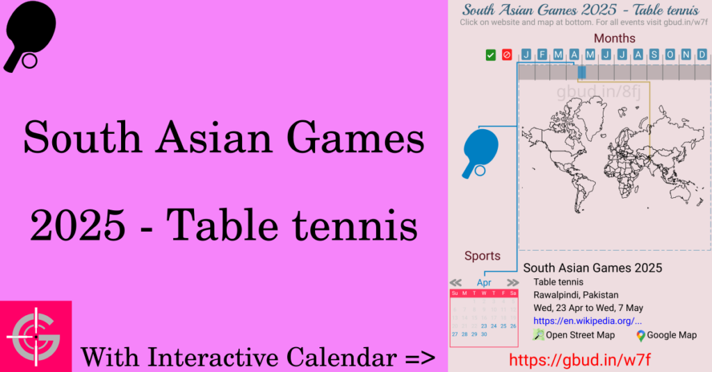 Sport event in 2025, South Asian Games 2025 - Table tennis