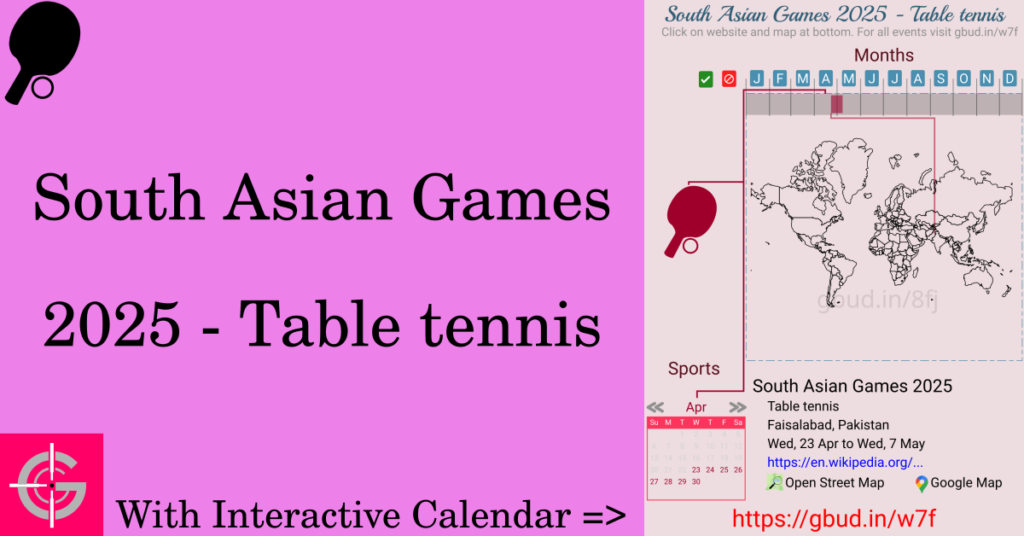 Sport event in 2025, South Asian Games 2025 - Table tennis