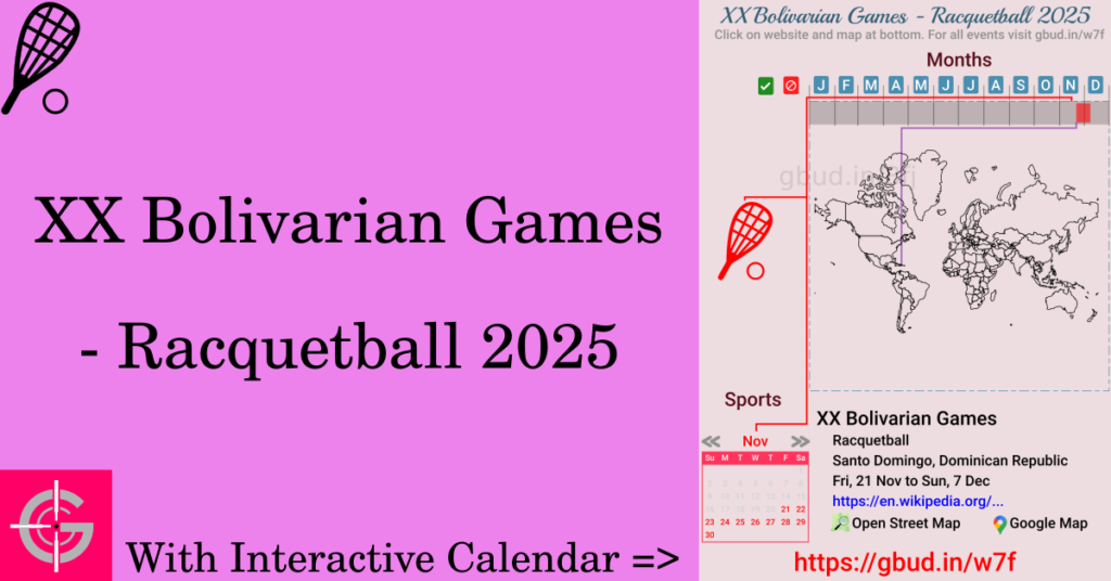 Sport event in 2025, XX Bolivarian Games - Racquetball 2025