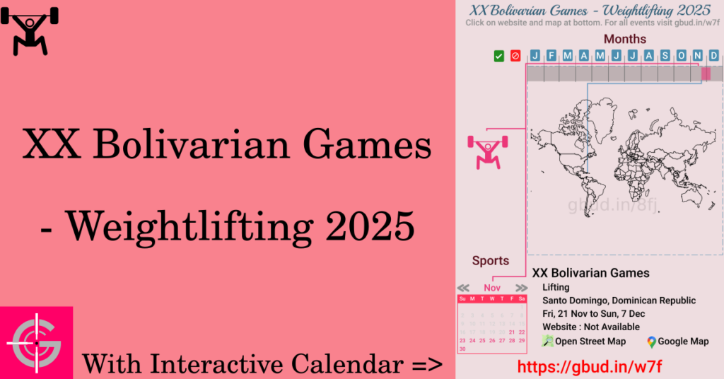 Sport event in 2025, XX Bolivarian Games - Weightlifting 2025