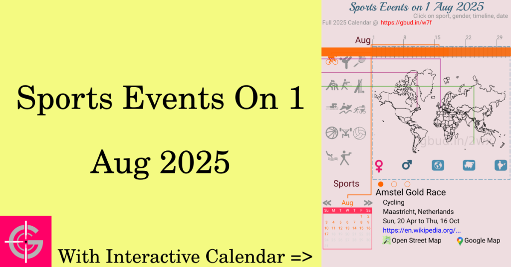 Sports events on 1 August 2025 with Interactive Calendar