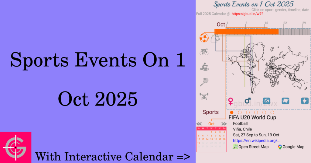 Sports events on 1 October 2025 with Interactive Calendar