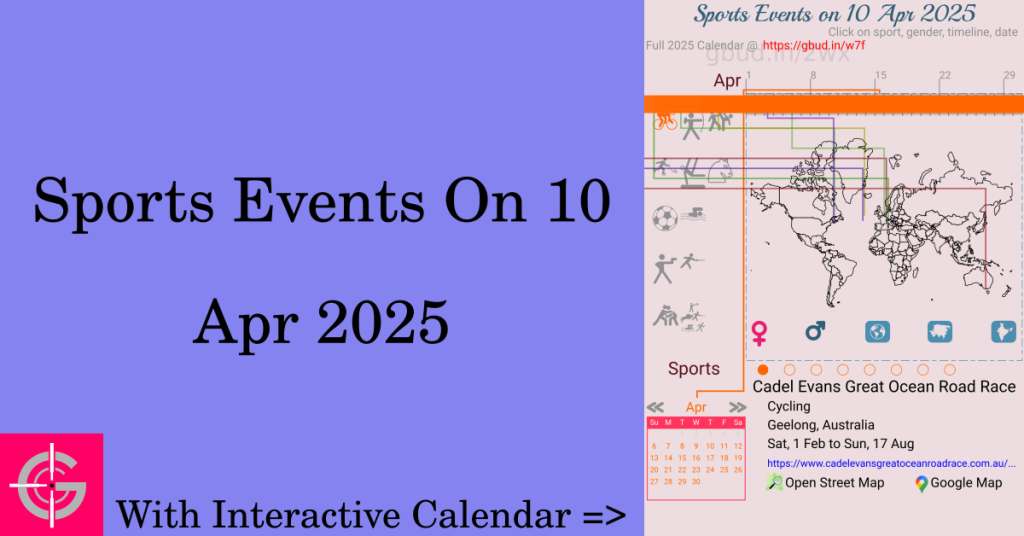 Sports events on 10 April 2025 with Interactive Calendar