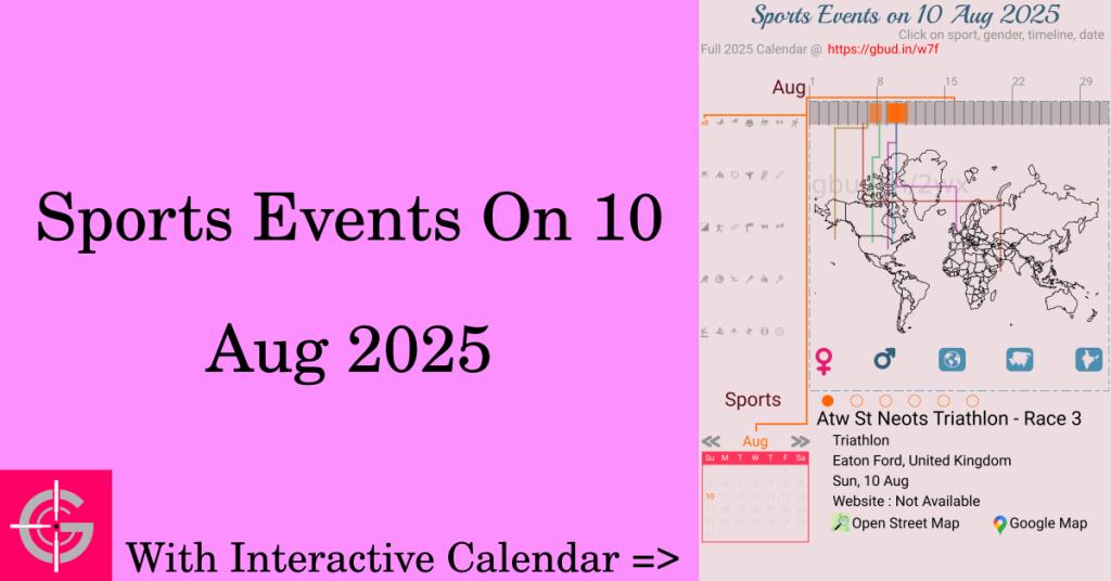 Sports events on 10 August 2025 with Interactive Calendar