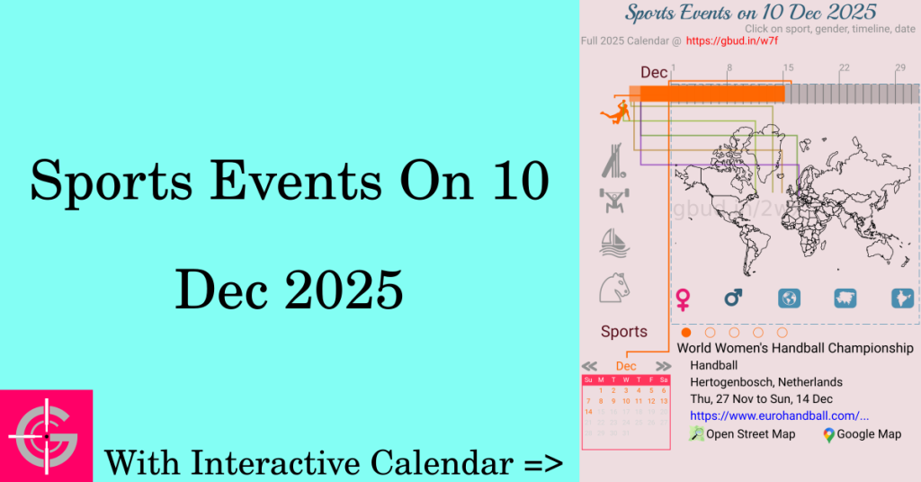 Sports events on 10 December 2025 with Interactive Calendar