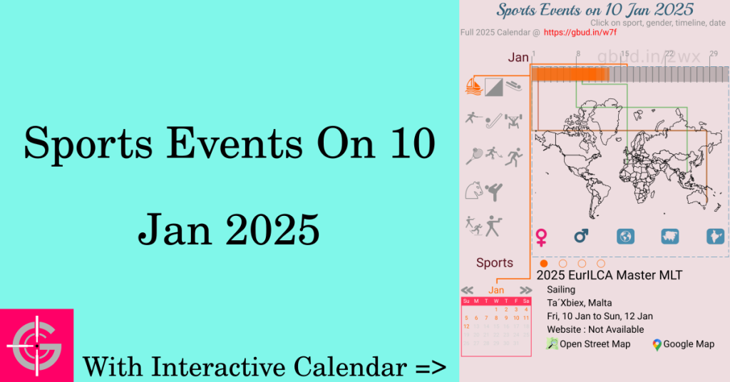 Sports events on 10 January 2025 with Interactive Calendar