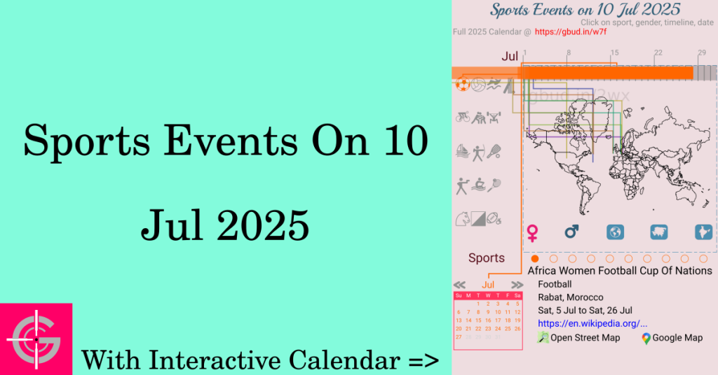 Sports events on 10 July 2025 with Interactive Calendar