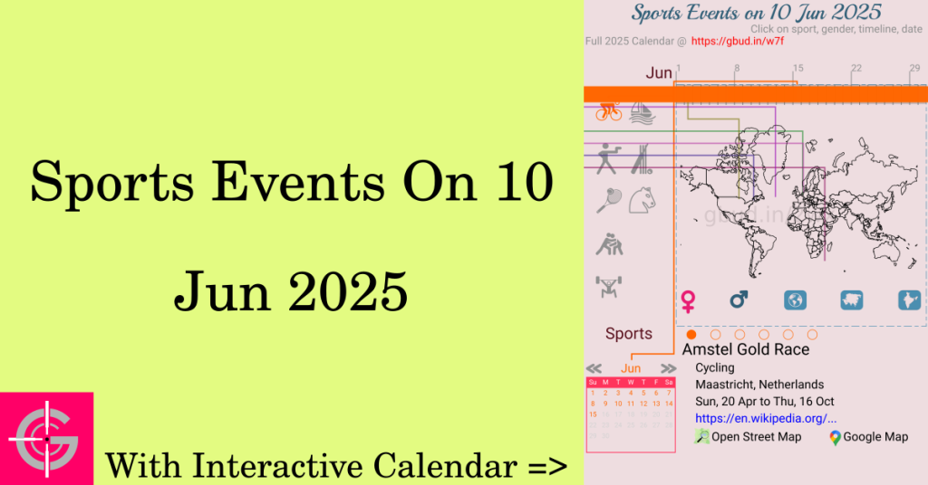 Sports events on 10 June 2025 with Interactive Calendar