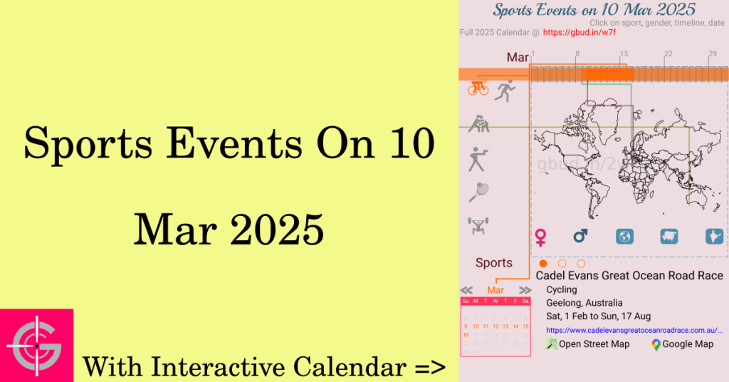 Sports events on 10 March 2025 with Interactive Calendar