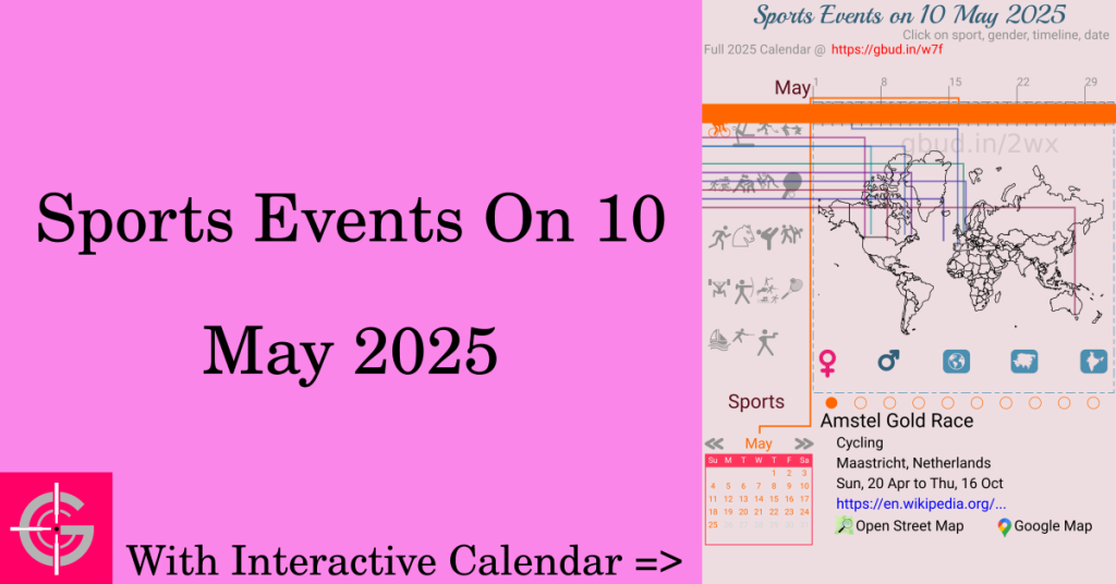 Sports events on 10 May 2025 with Interactive Calendar