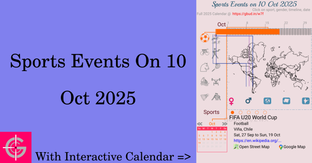 Sports events on 10 October 2025 with Interactive Calendar