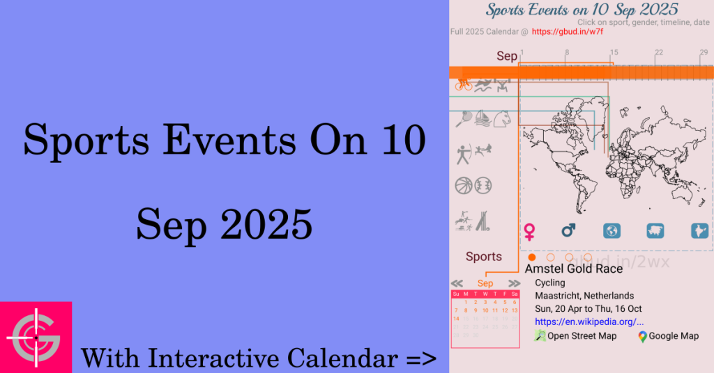 Sports events on 10 September 2025 with Interactive Calendar