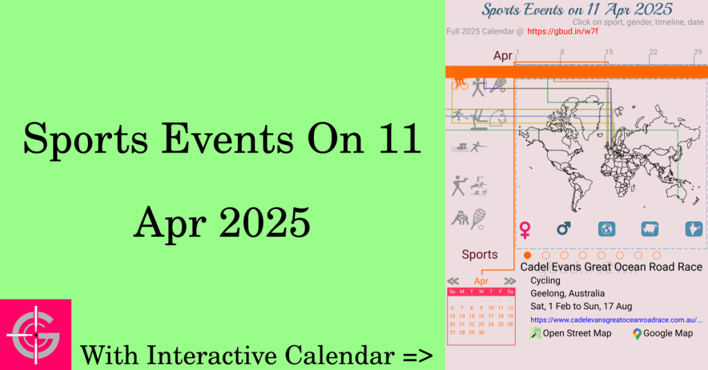 Sports events on 11 April 2025 with Interactive Calendar