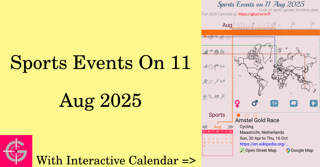 Sports events on 11 August 2025 with Interactive Calendar