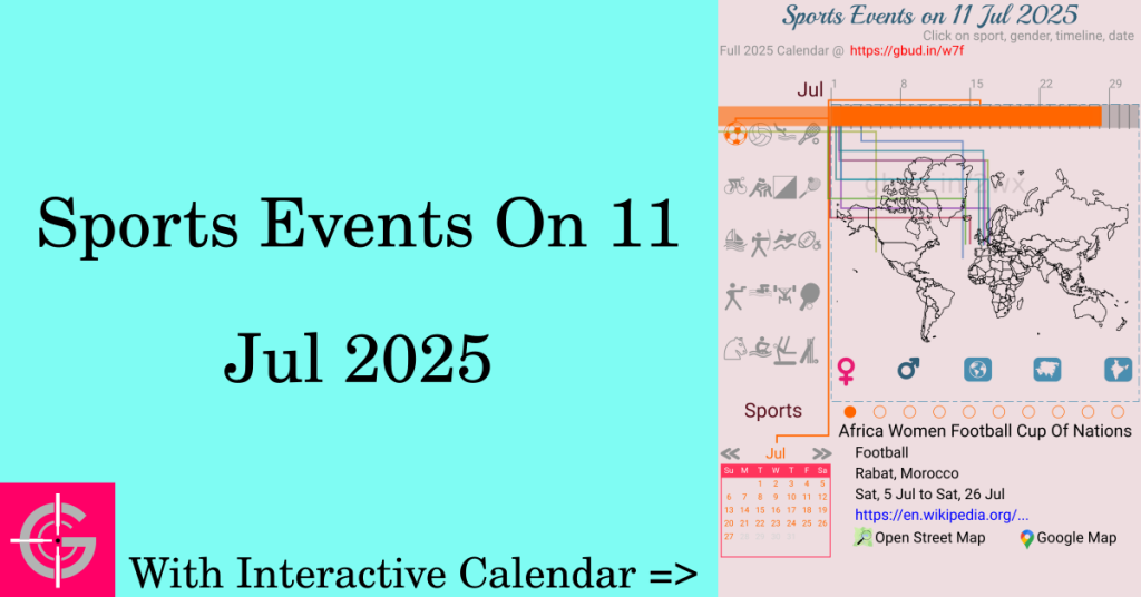 Sports events on 11 July 2025 with Interactive Calendar