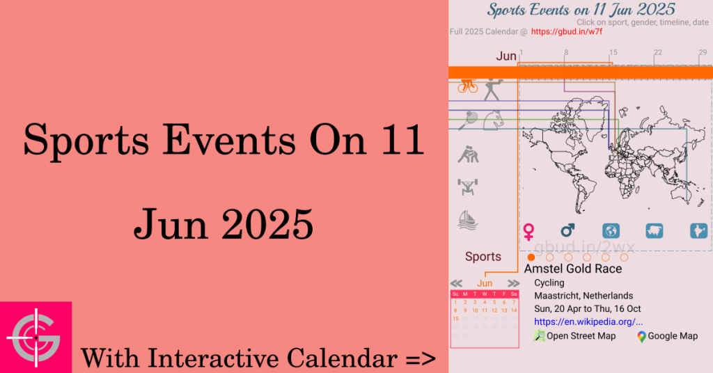 Sports events on 11 June 2025 with Interactive Calendar