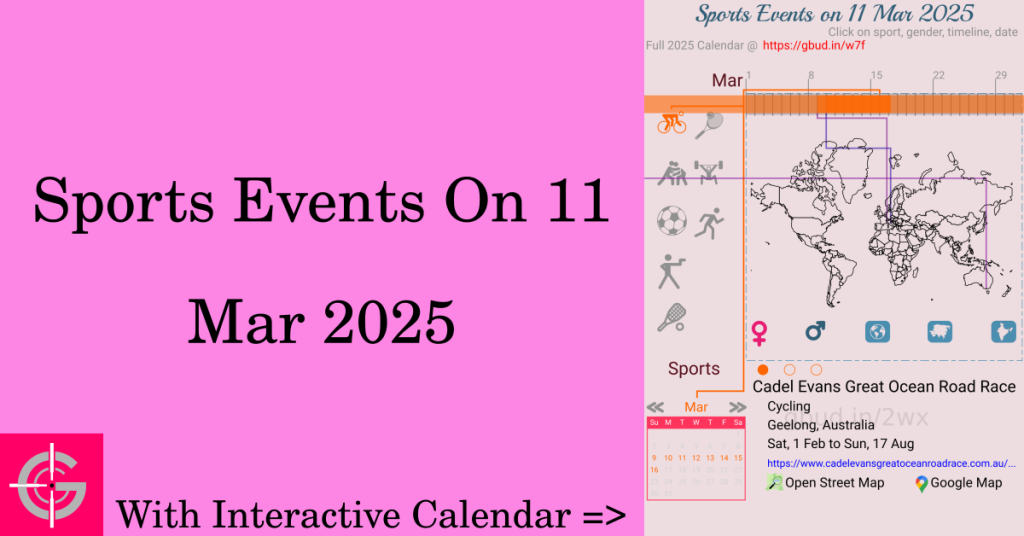 Sports events on 11 March 2025 with Interactive Calendar