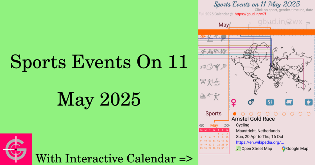 Sports events on 11 May 2025 with Interactive Calendar