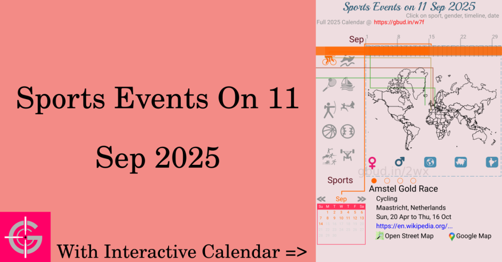 Sports events on 11 September 2025 with Interactive Calendar