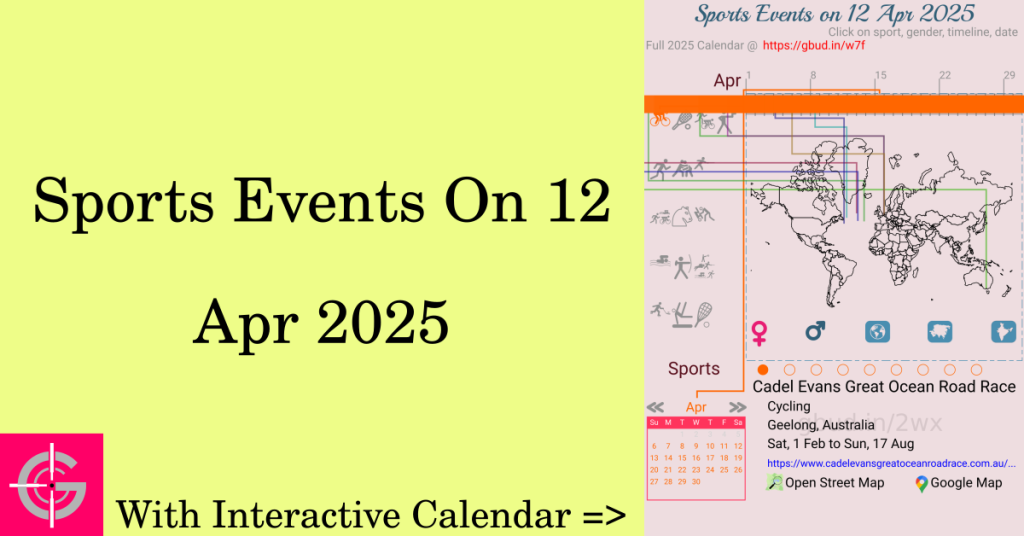 Sports events on 12 April 2025 with Interactive Calendar