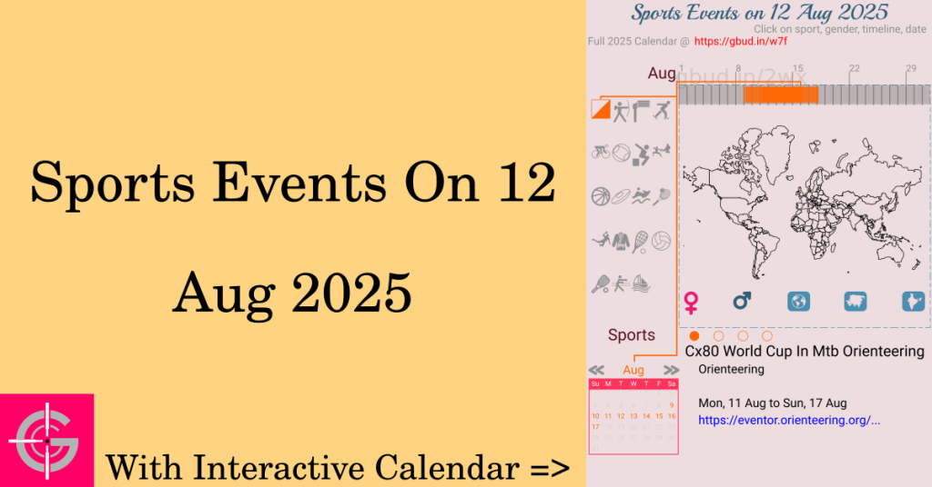 Sports events on 12 August 2025 with Interactive Calendar