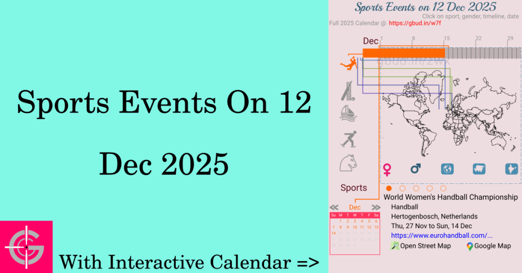 Sports events on 12 December 2025 with Interactive Calendar