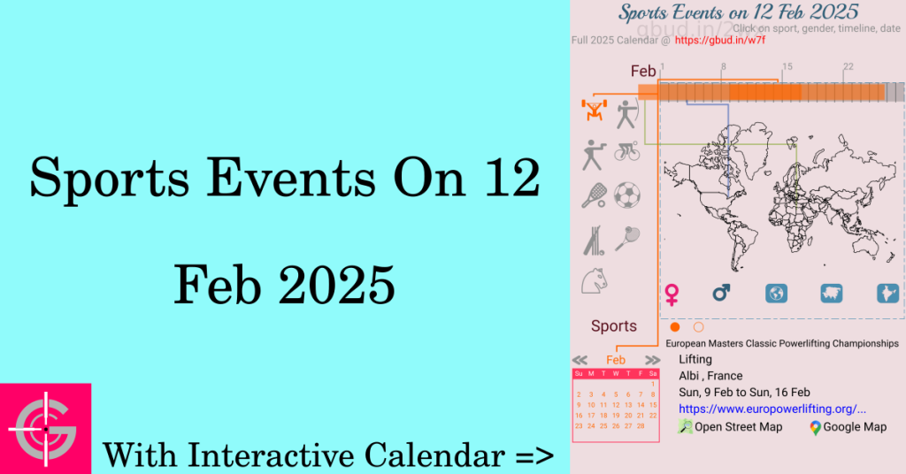 Sports events on 12 February 2025 with Interactive Calendar