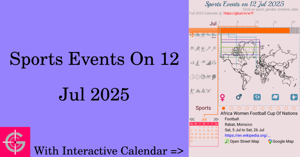 Sports events on 12 July 2025 with Interactive Calendar