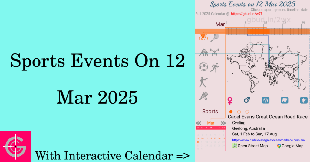 Sports events on 12 March 2025 with Interactive Calendar