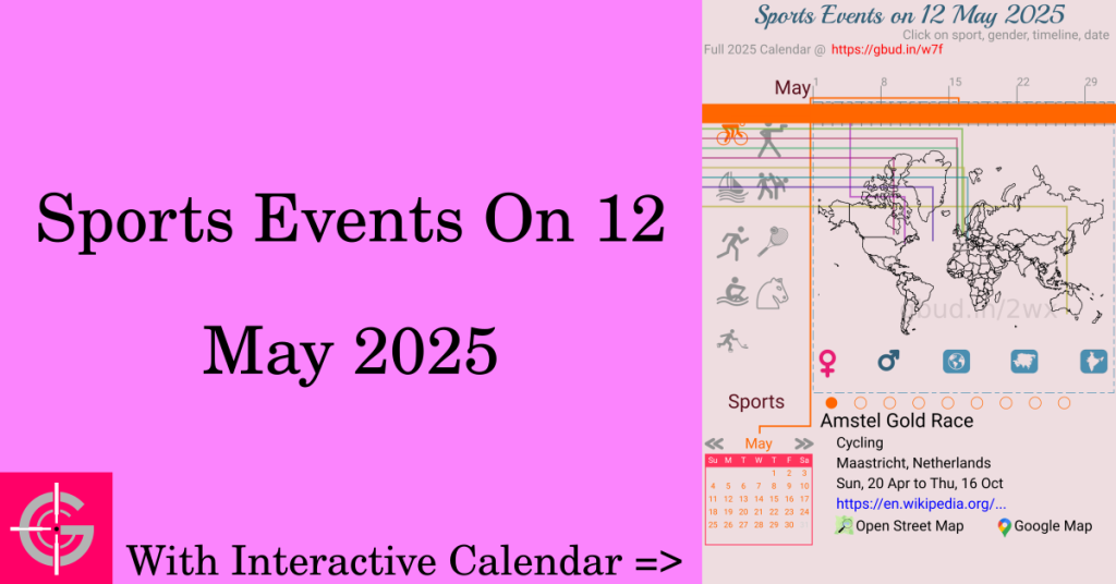 Sports events on 12 May 2025 with Interactive Calendar