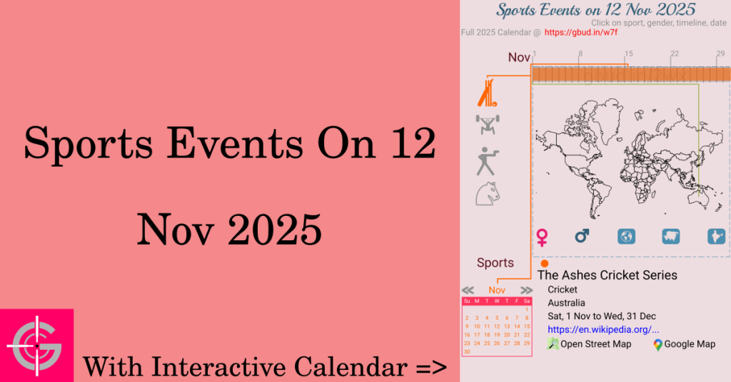 Sports events on 12 November 2025 with Interactive Calendar