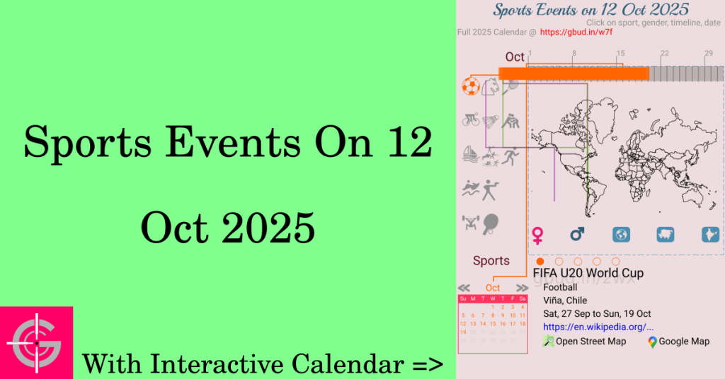 Sports events on 12 October 2025 with Interactive Calendar